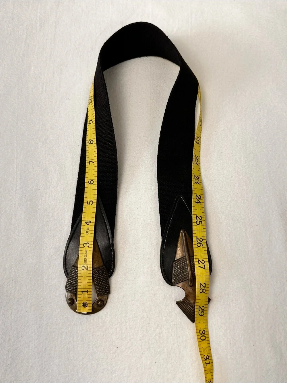 Women's Black Elastic Waist Belt with Antique Gold Geometric Buckle